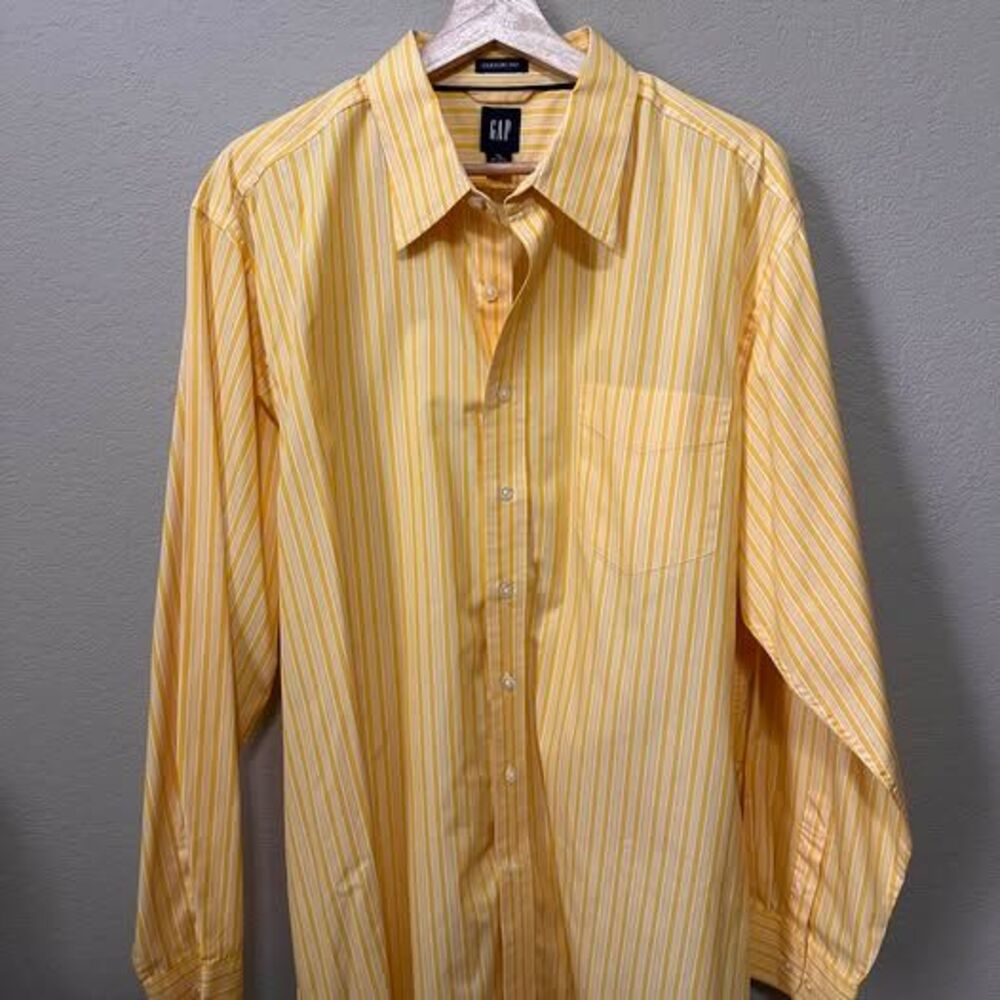 GAP Mens Yellow White Striped Classic Fit Button Down Shirt - Size XL